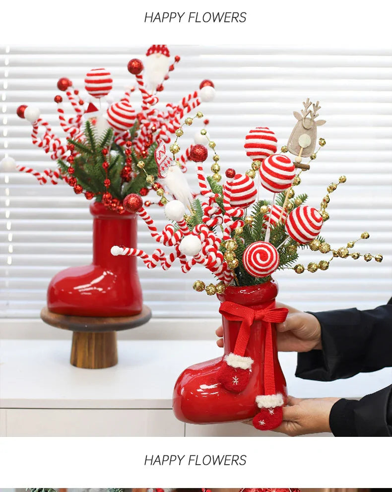Ceramic Red Vase Planter with Snowflake & Ornament Design