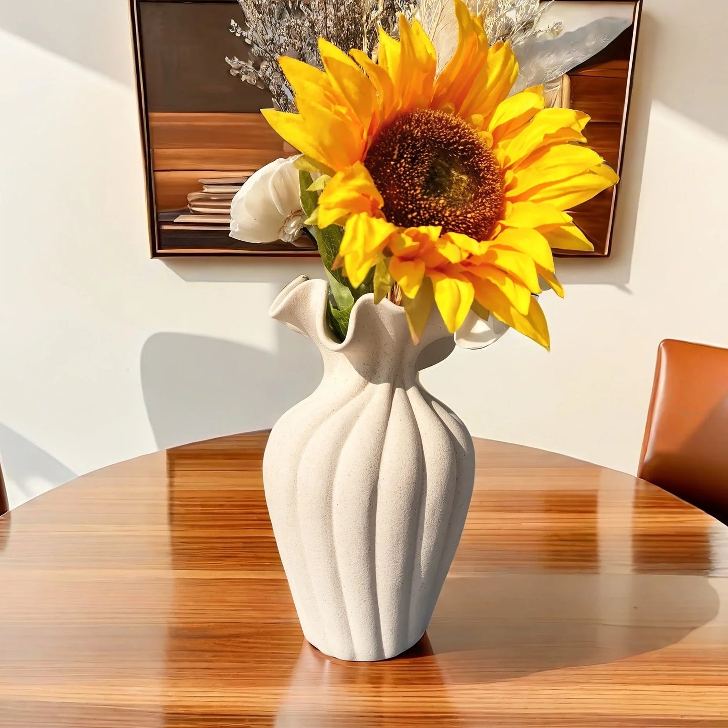 Ceramic Vase 20cm with Striped Skirt Element Design