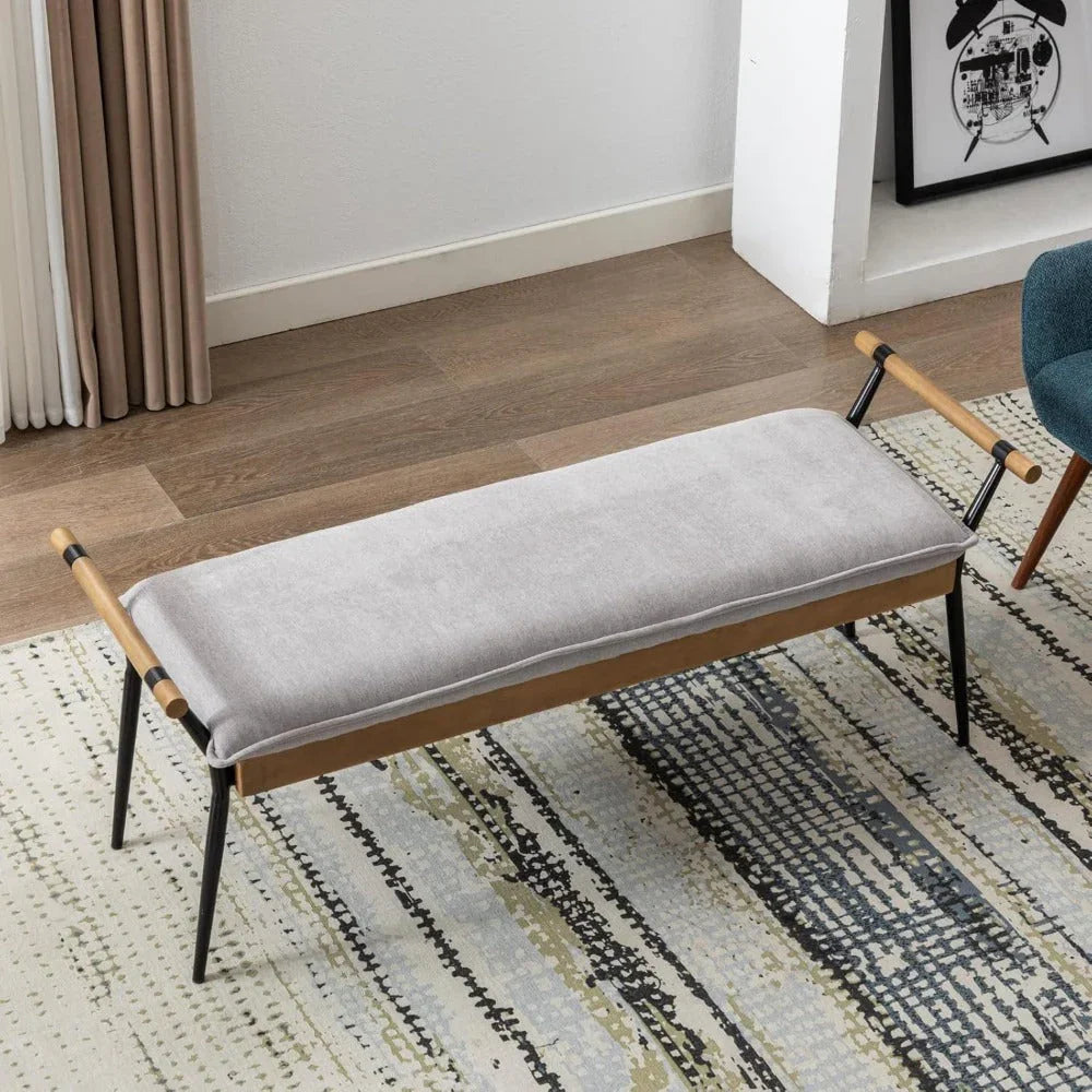 Chenille Storage Bench with Entryway Shelf and Modern Design