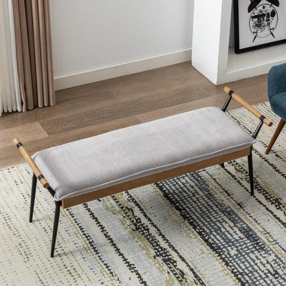 Chenille Storage Bench with Entryway Shelf and Modern Design