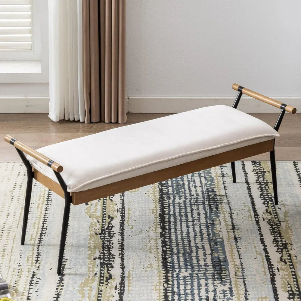 Chenille Storage Bench with Entryway Shelf and Modern Design