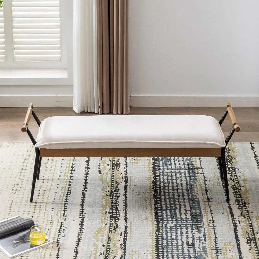 Chenille Storage Bench with Entryway Shelf and Modern Design