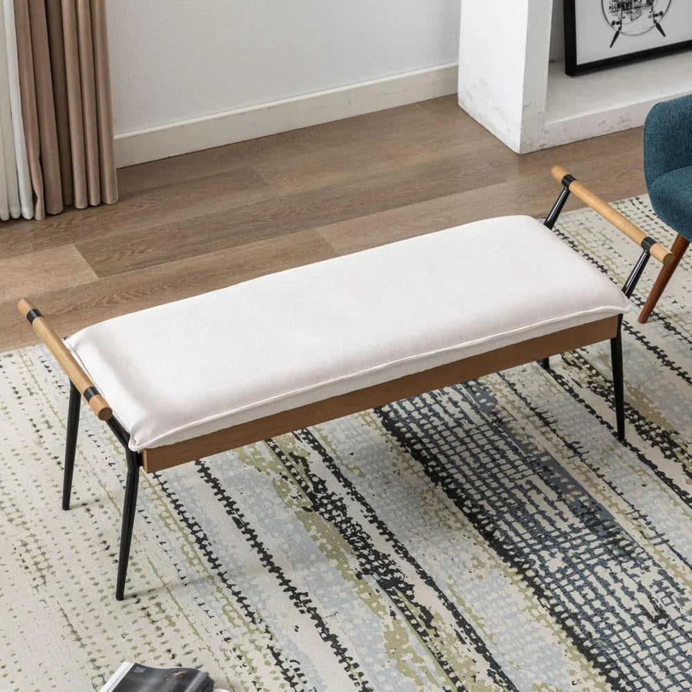 Chenille Storage Bench with Entryway Shelf and Modern Design