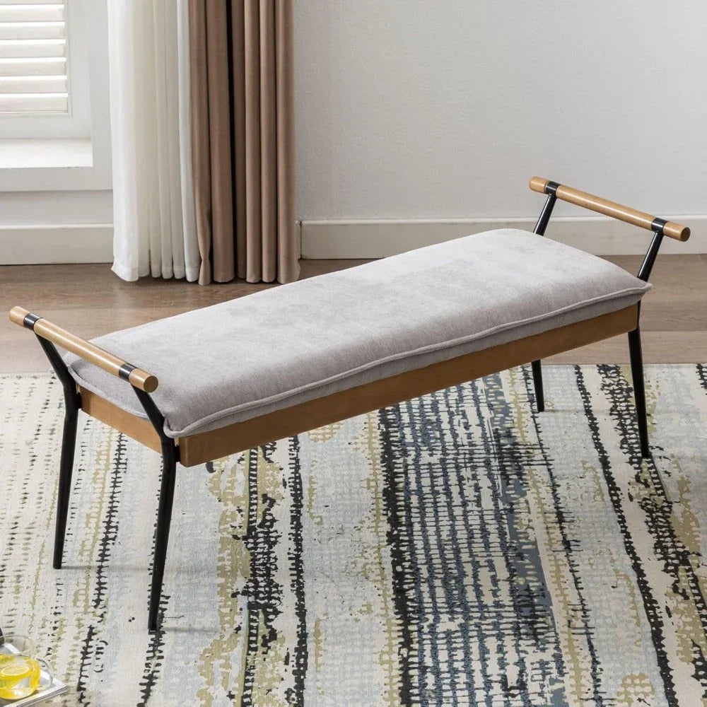 Chenille Storage Bench with Entryway Shelf and Modern Design