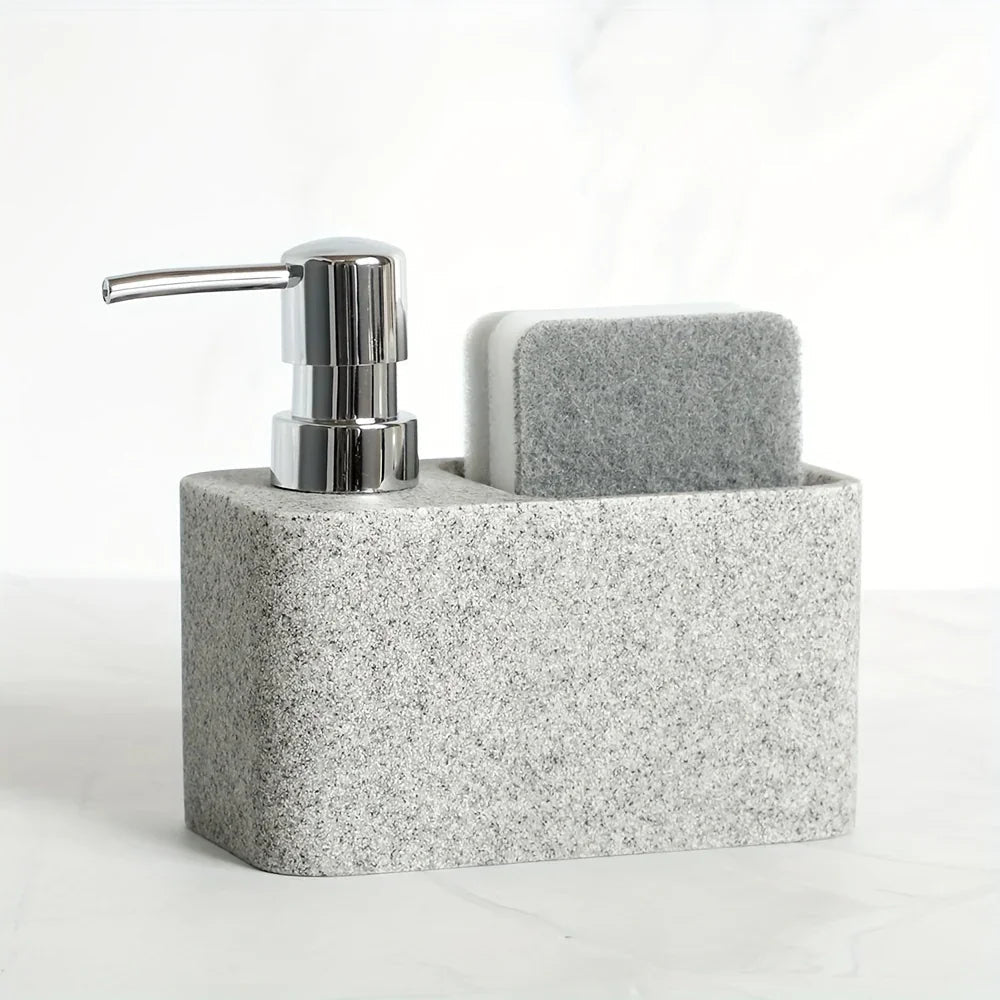 Chic Black & White Marble-Inspired Soap Dispenser with Sponge Holder - Perfect for Bathroom Decor