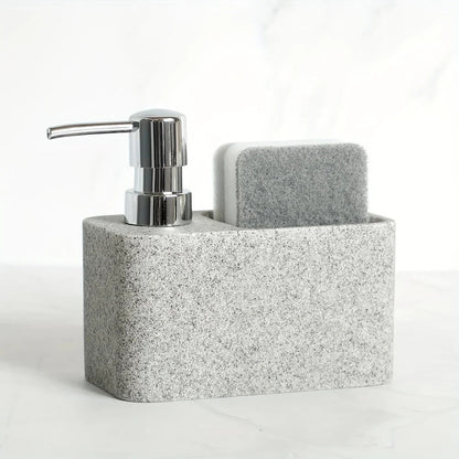 Chic Black & White Marble-Inspired Soap Dispenser with Sponge Holder - Perfect for Bathroom Decor