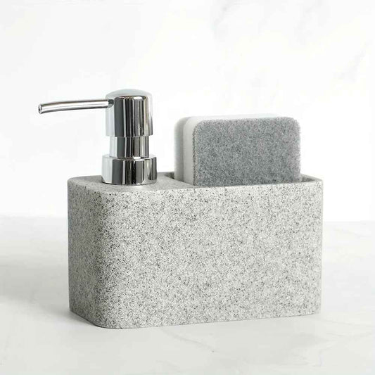 Chic Black & White Marble-Inspired Soap Dispenser with Sponge Holder - Perfect for Bathroom Decor