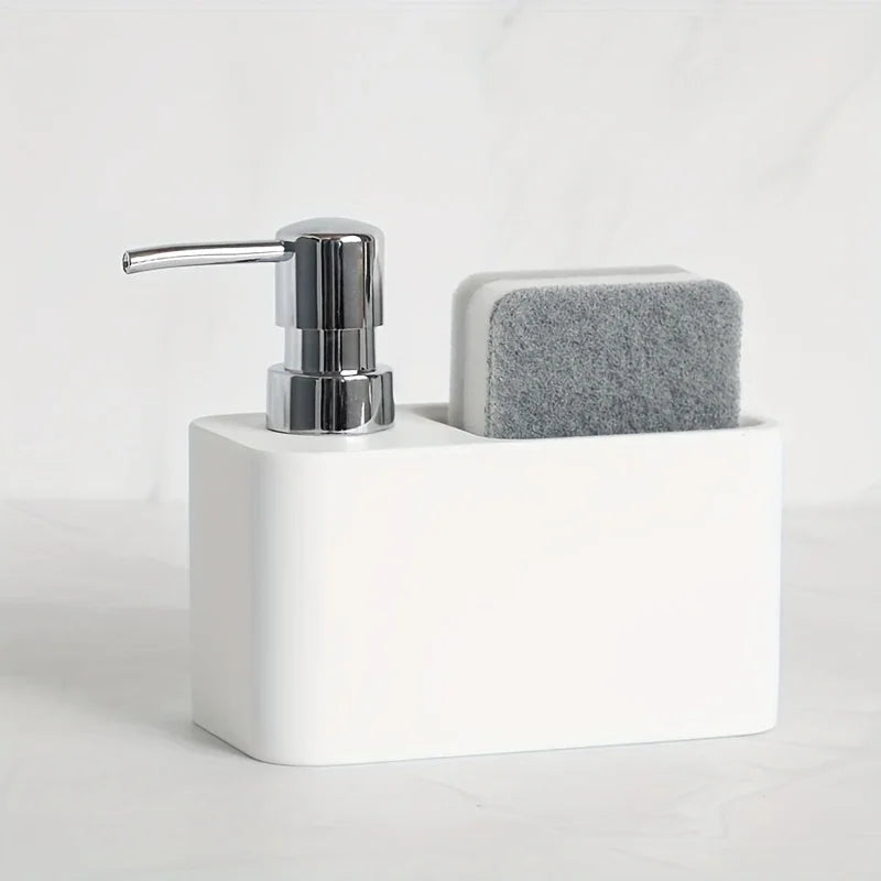 Chic Black & White Marble-Inspired Soap Dispenser with Sponge Holder - Perfect for Bathroom Decor