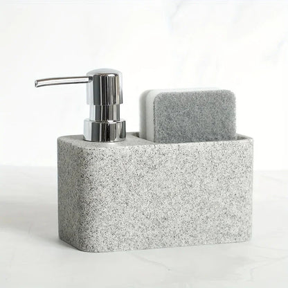 Chic Black & White Marble-Inspired Soap Dispenser with Sponge Holder - Perfect for Bathroom Decor
