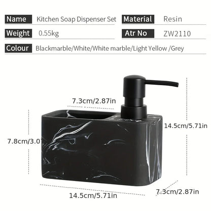 Chic Black & White Marble-Inspired Soap Dispenser with Sponge Holder - Perfect for Bathroom Decor