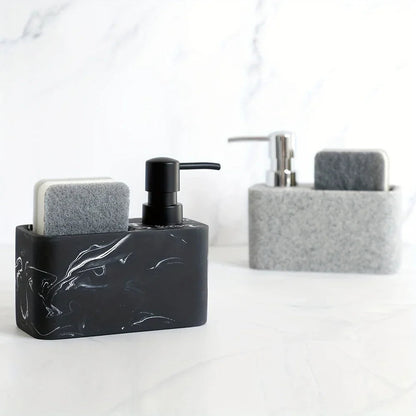 Chic Black & White Marble-Inspired Soap Dispenser with Sponge Holder - Perfect for Bathroom Decor