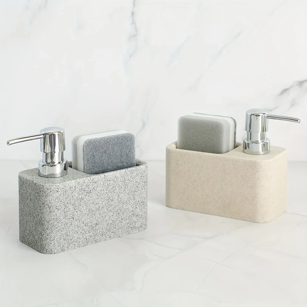 Chic Black & White Marble-Inspired Soap Dispenser with Sponge Holder - Perfect for Bathroom Decor