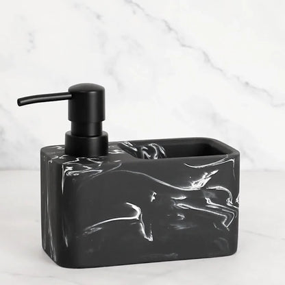 Chic Black & White Marble-Inspired Soap Dispenser with Sponge Holder - Perfect for Bathroom Decor