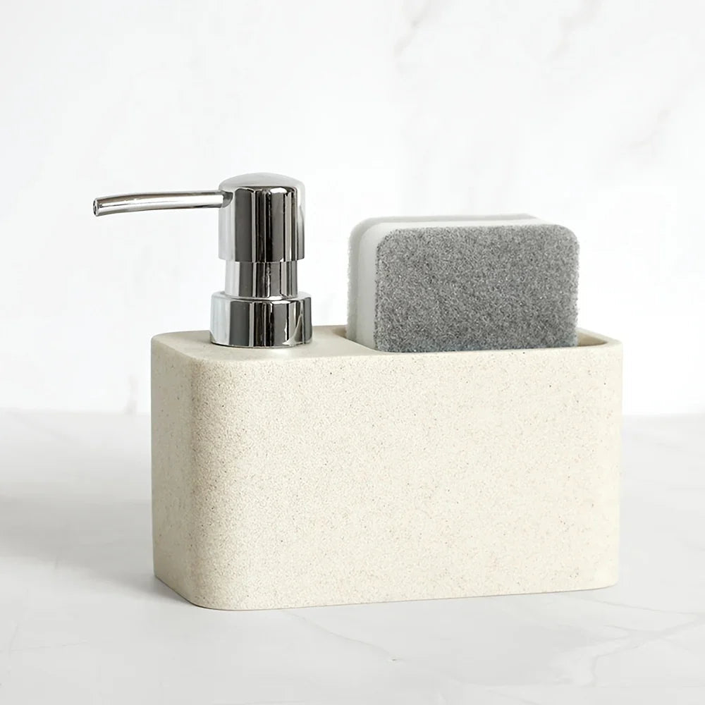 Chic Black & White Marble-Inspired Soap Dispenser with Sponge Holder - Perfect for Bathroom Decor