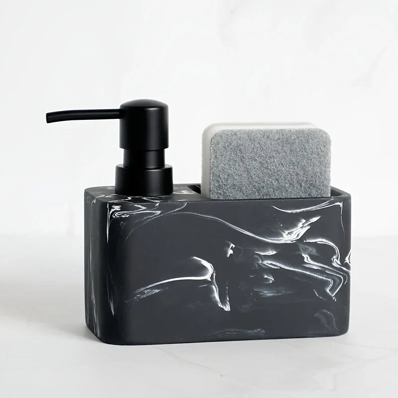 Chic Black & White Marble-Inspired Soap Dispenser with Sponge Holder - Perfect for Bathroom Decor