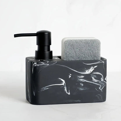 Chic Black & White Marble-Inspired Soap Dispenser with Sponge Holder - Perfect for Bathroom Decor