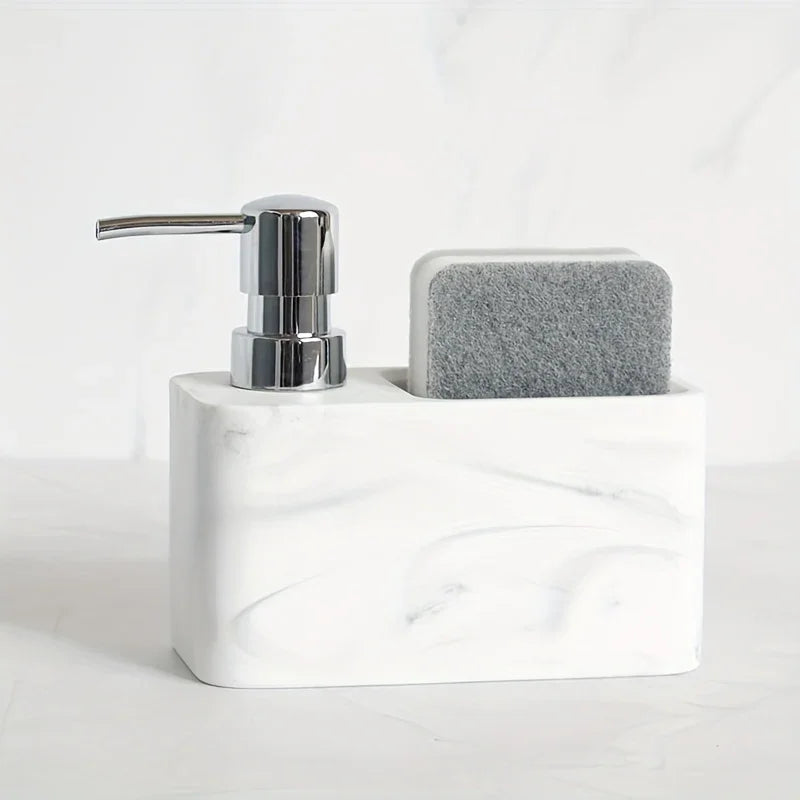 Chic Black & White Marble-Inspired Soap Dispenser with Sponge Holder - Perfect for Bathroom Decor