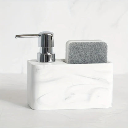 Chic Black & White Marble-Inspired Soap Dispenser with Sponge Holder - Perfect for Bathroom Decor
