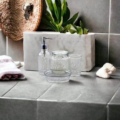 Clear 4-Piece Bathroom Accessory Set | Arctic Collection - PoshaBella