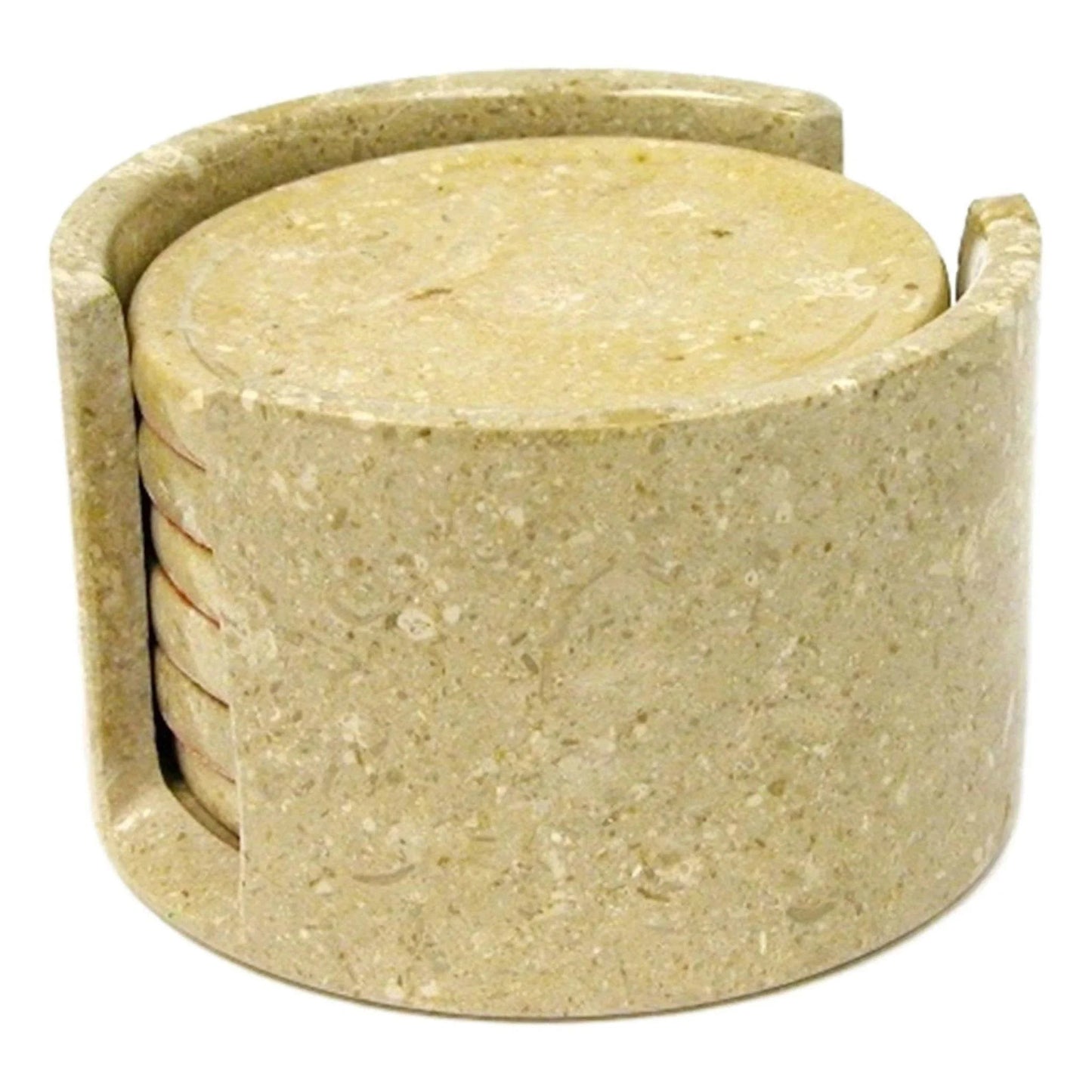Coaster Set with Holder Crafted from Sahara Beige Marble - PoshaBella
