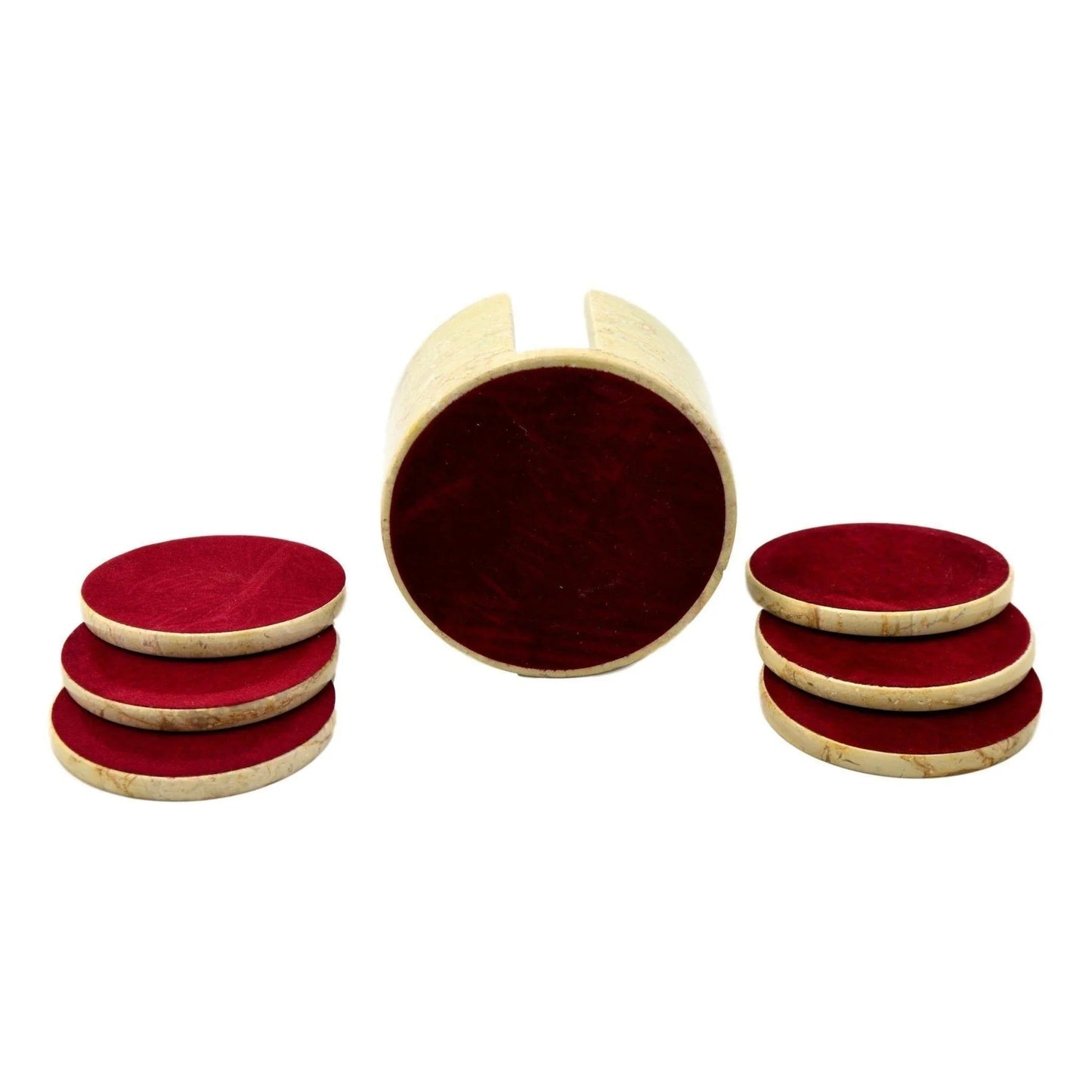 Coaster Set with Holder Crafted from Sahara Beige Marble - PoshaBella