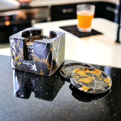 Coaster Set with Storage Holder - Michelangelo Marble - PoshaBella