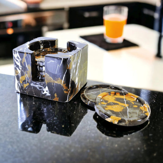 Coaster Set with Storage Holder - Michelangelo Marble - PoshaBella
