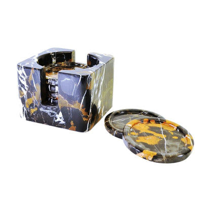 Coaster Set with Storage Holder - Michelangelo Marble - PoshaBella