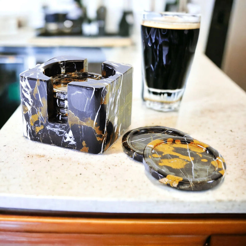 Coaster Set with Storage Holder - Michelangelo Marble