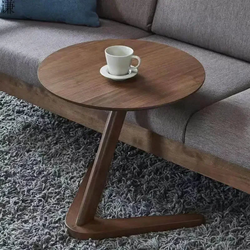 Round Wooden Side Table with Compact C-Shape Design for Small Spaces