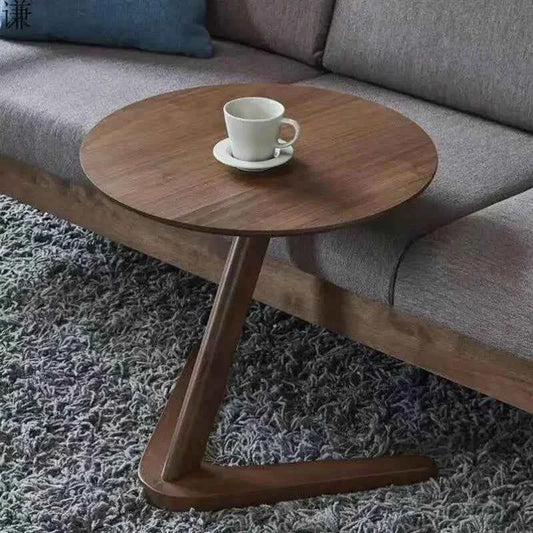 Round Wooden Side Table with Compact C-Shape Design for Small Spaces