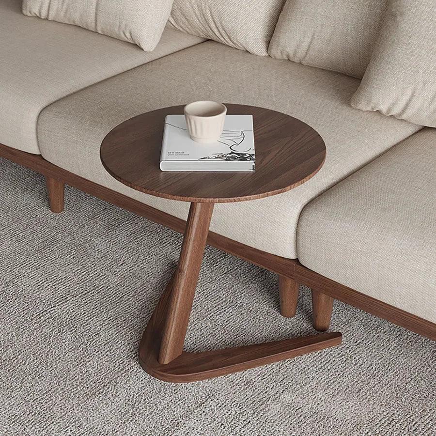Round Wooden Side Table with Compact C-Shape Design for Small Spaces