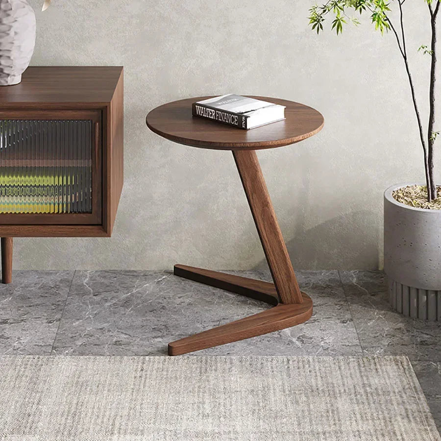 Round Wooden Side Table with Compact C-Shape Design for Small Spaces