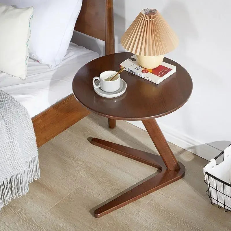 Round Wooden Side Table with Compact C-Shape Design for Small Spaces