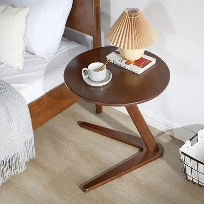 Round Wooden Side Table with Compact C-Shape Design for Small Spaces