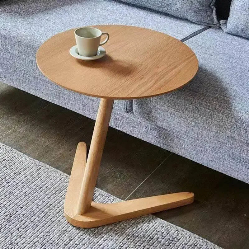 Round Wooden Side Table with Compact C-Shape Design for Small Spaces
