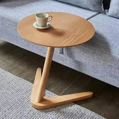 Round Wooden Side Table with Compact C-Shape Design for Small Spaces