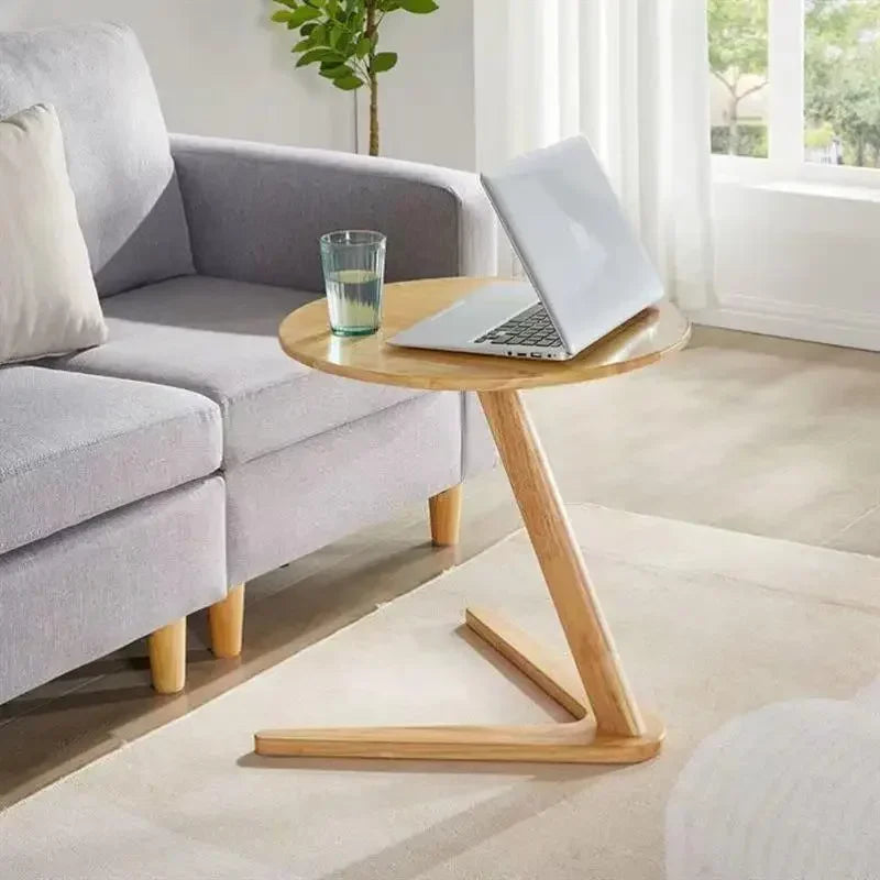 Round Wooden Side Table with Compact C-Shape Design for Small Spaces