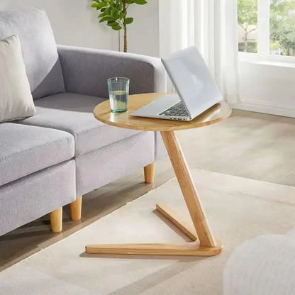 Round Wooden Side Table with Compact C-Shape Design for Small Spaces