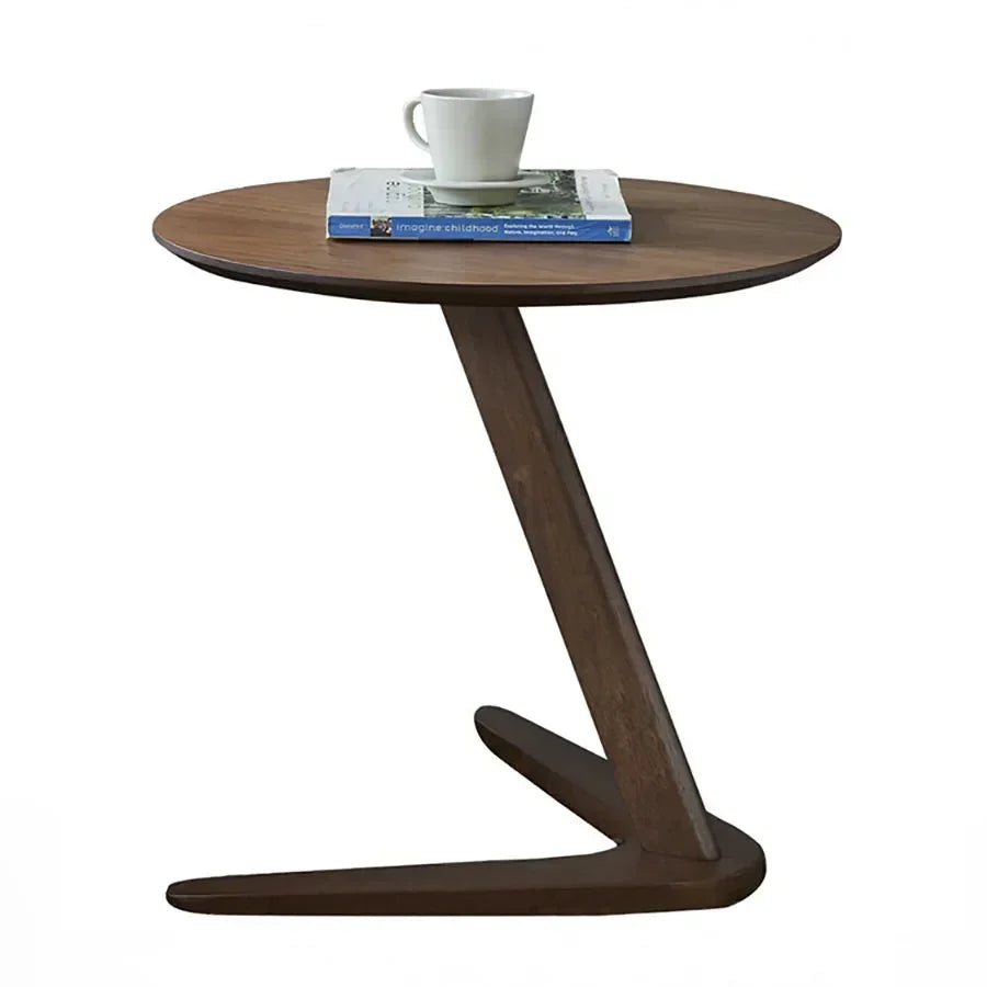 Round Wooden Side Table with Compact C-Shape Design for Small Spaces