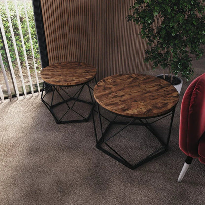 Coffee Table - Geometric Dark Wood Set