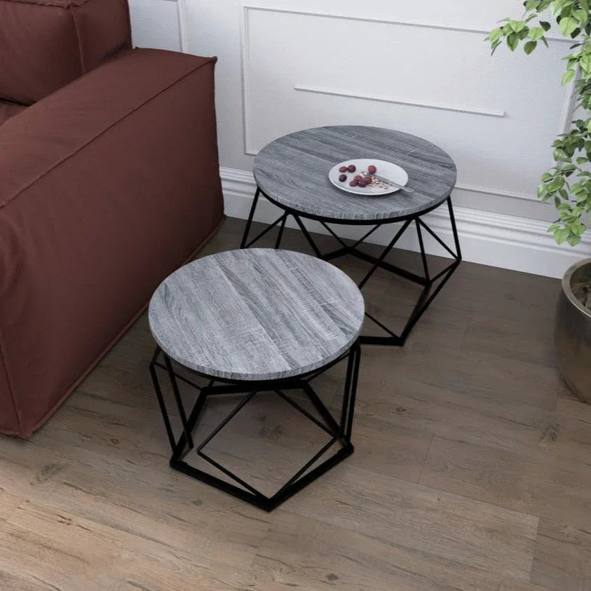 Coffee Table - Geometric Dark Wood Set