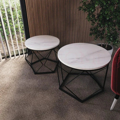Coffee Table - Geometric Dark Wood Set