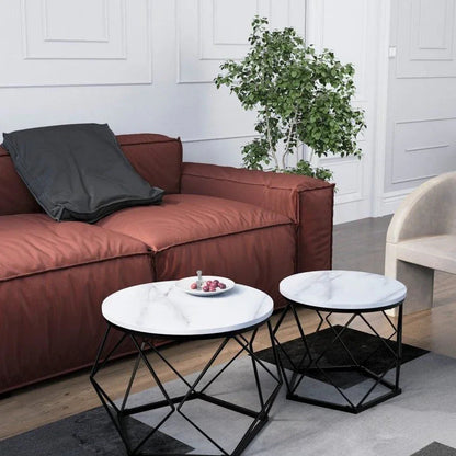 Coffee Table - Geometric Dark Wood Set