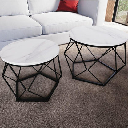 Coffee Table - Geometric Dark Wood Set