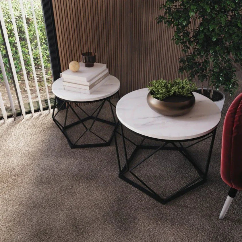 Coffee Table - Geometric Dark Wood Set