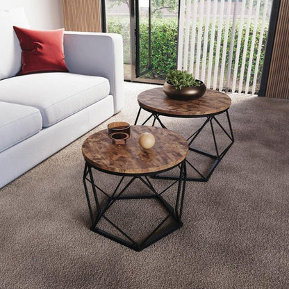 Coffee Table - Geometric Dark Wood Set