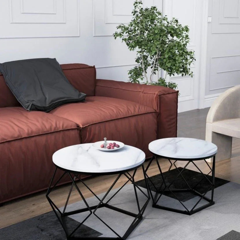 Coffee Table - Geometric Dark Wood Set