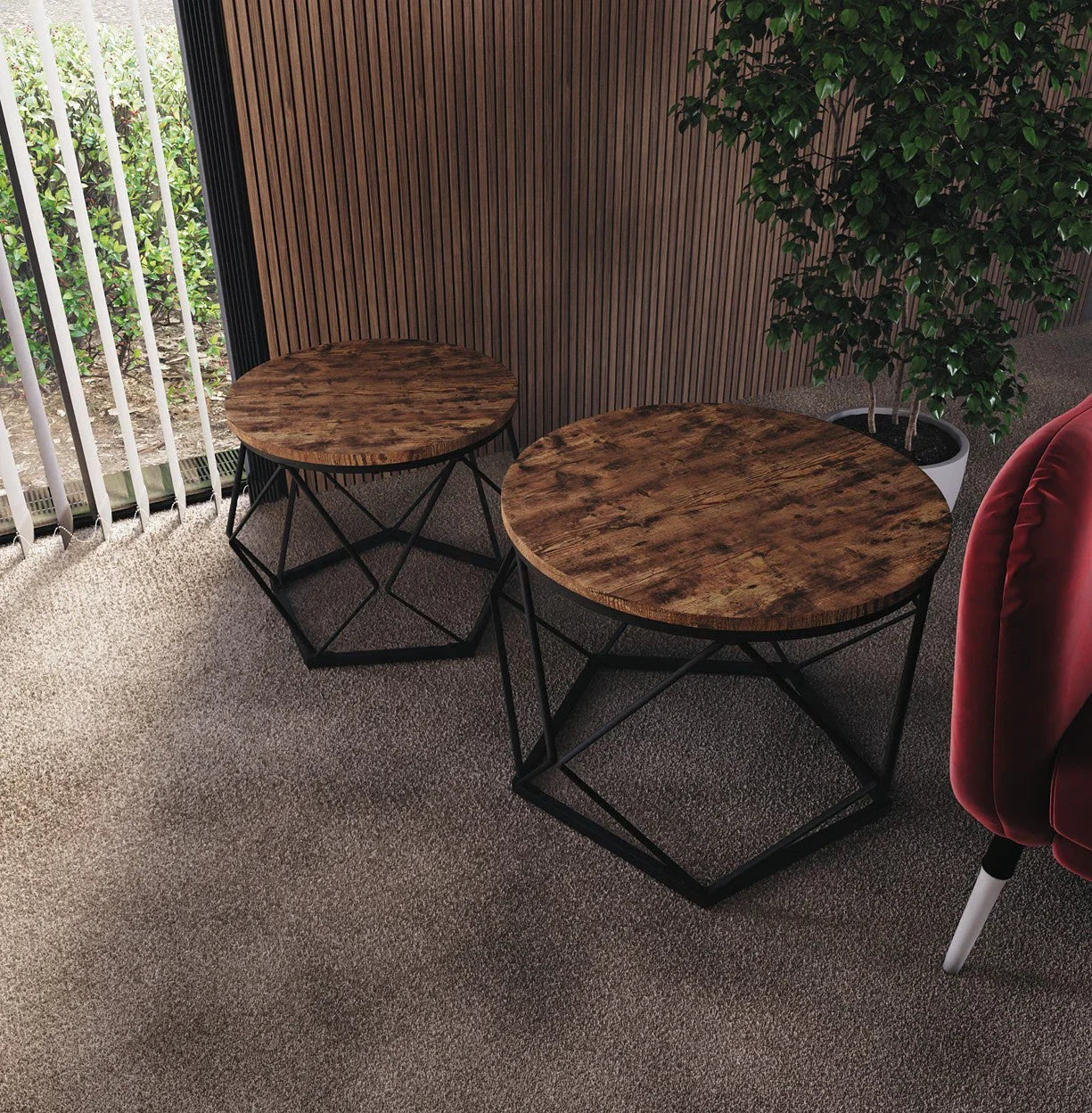 Coffee Table - Geometric Dark Wood Set