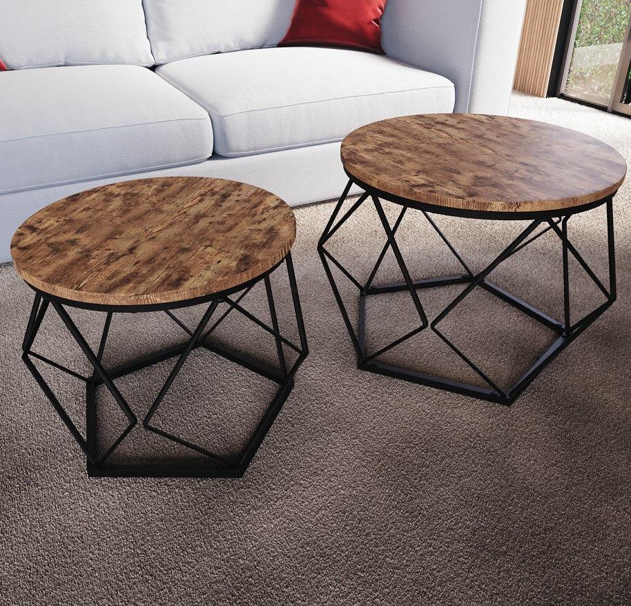 Coffee Table - Geometric Dark Wood Set
